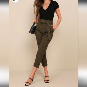 Lulus Leo Olive Green Tie-Waist Cropped Pants